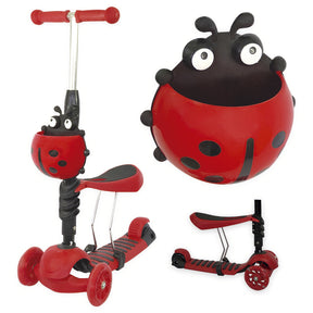 Patinete Infantil 3 Rodas Joaninha 2 Em 1 Com Luz - Vermelho