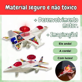 Brinquedo Infantil Avião A Corda Movimenta E Anda Com Luzes