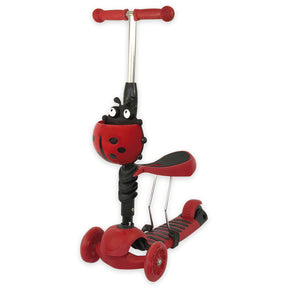 Patinete Infantil 3 Rodas Joaninha 2 Em 1 Com Luz - Vermelho