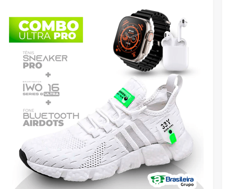 Combo em Oferta 3x1: Tênis NewFit + IWO Series 8 Ultra + Fone Bluetooth Pro - William Eletrônicos