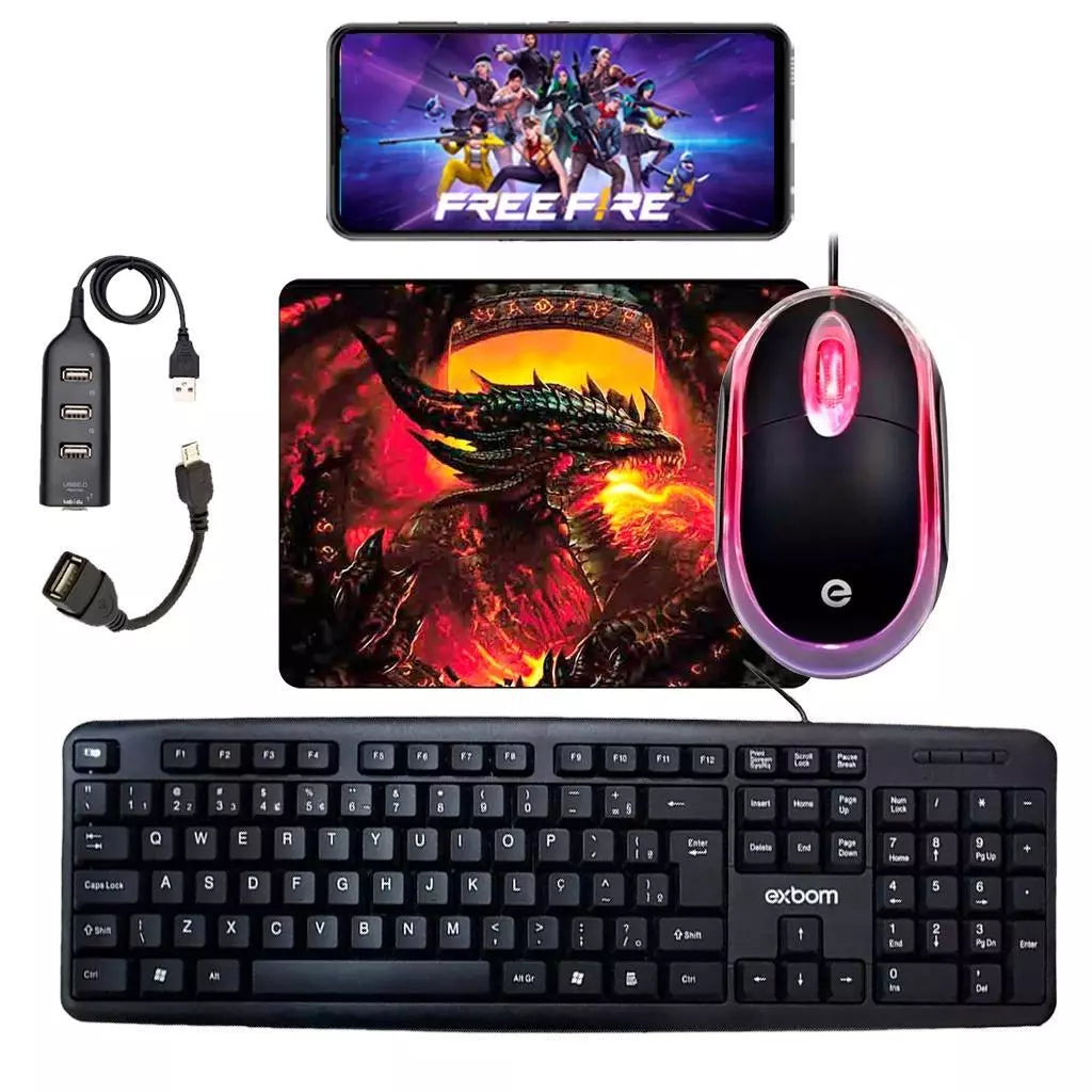 KIT Mobile Completo - Teclado + Mouse Gamer + Mouse Pad + Hub + Tripe