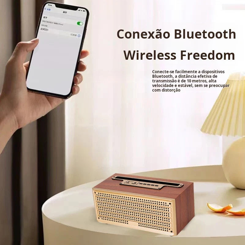 Alto-falante Bluetooth Retrô com Rádio FM e Suporte para Celular - ONEX