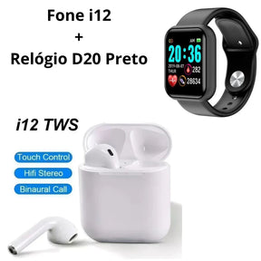 KIT Relógio Smartwatch D20 Y68 + Fone Sem Fio Bluetooth I12