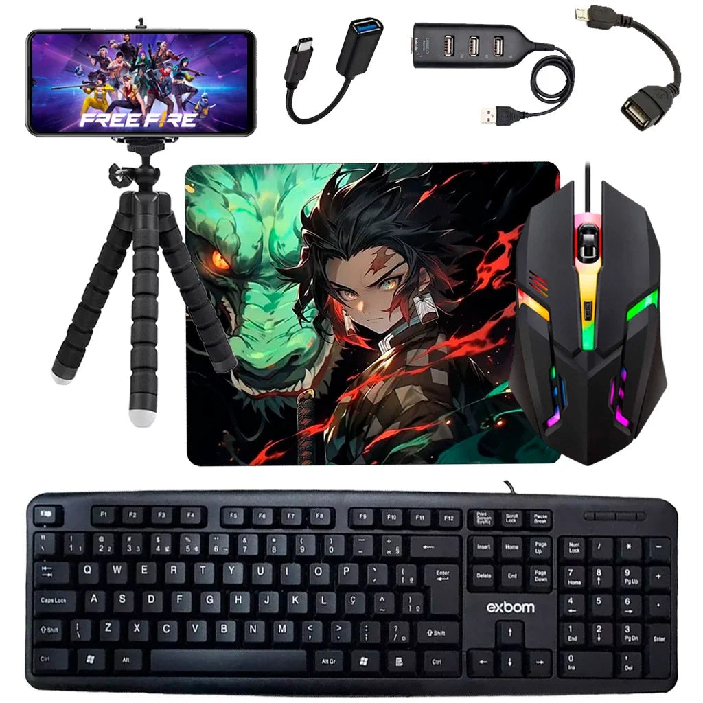 KIT Mobile Completo - Teclado + Mouse Gamer + Mouse Pad + Hub + Tripe