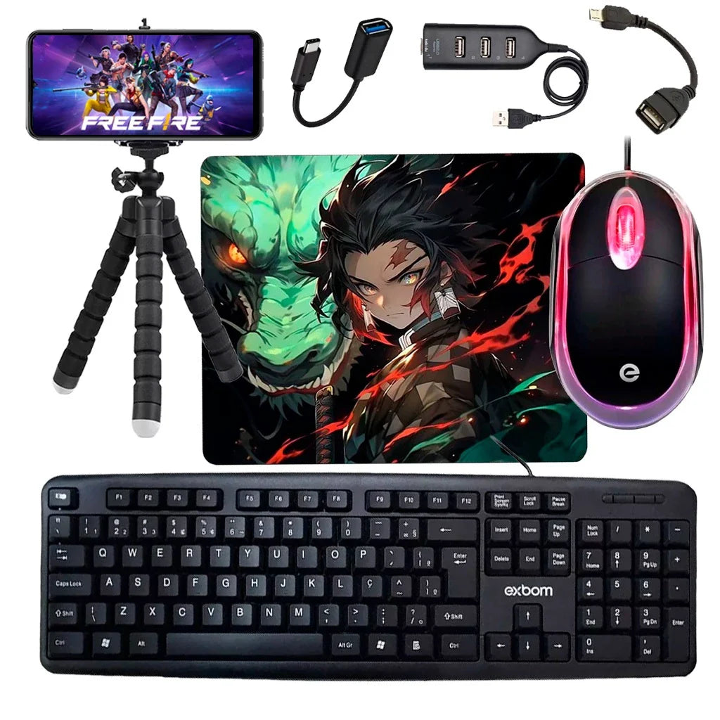 KIT Mobile Completo - Teclado + Mouse Gamer + Mouse Pad + Hub + Tripe