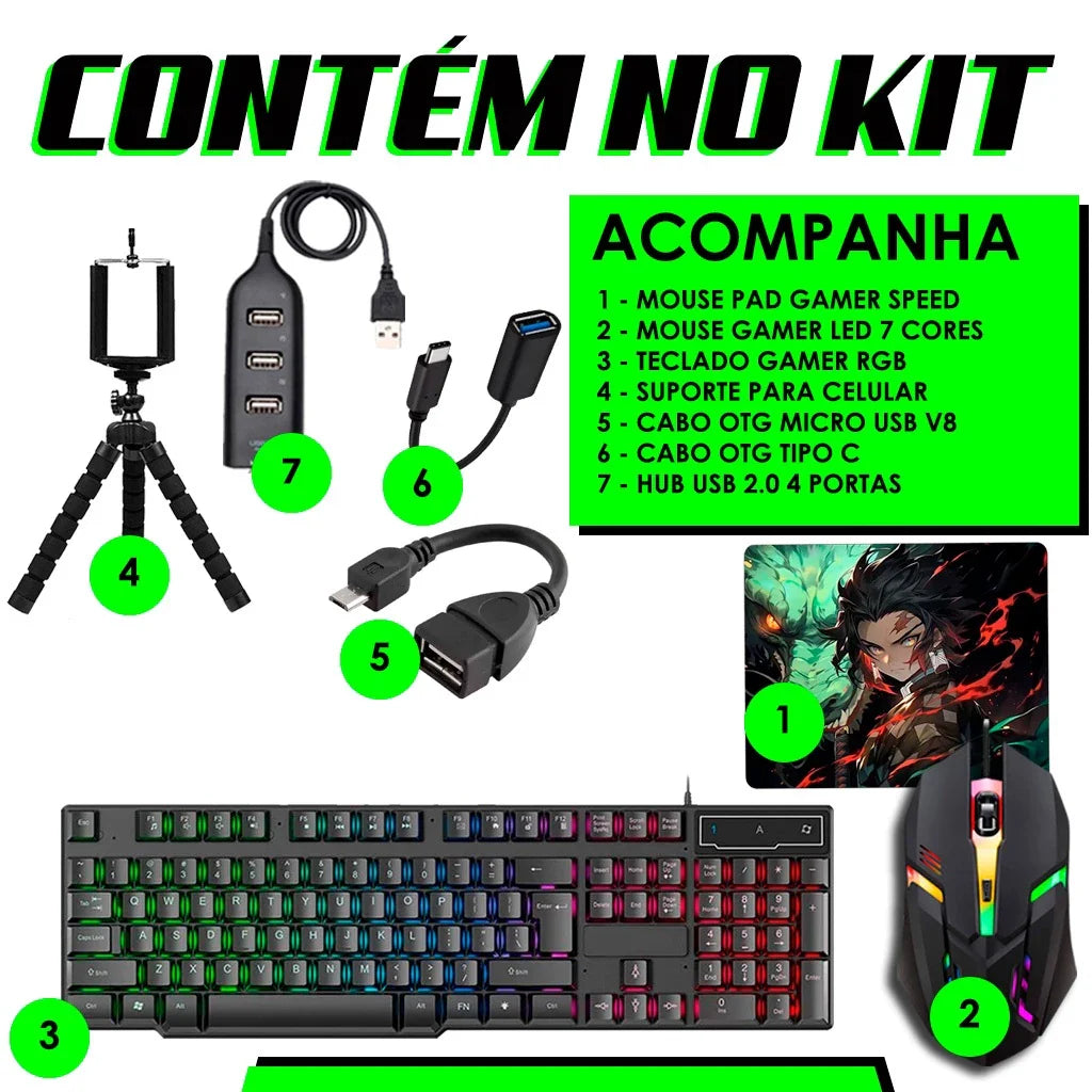 KIT Mobile Completo - Teclado + Mouse Gamer + Mouse Pad + Hub + Tripe