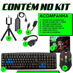 KIT Mobile Completo - Teclado + Mouse Gamer + Mouse Pad + Hub + Tripe