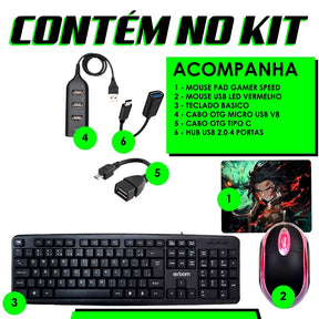 KIT Mobile Completo - Teclado + Mouse Gamer + Mouse Pad + Hub + Tripe