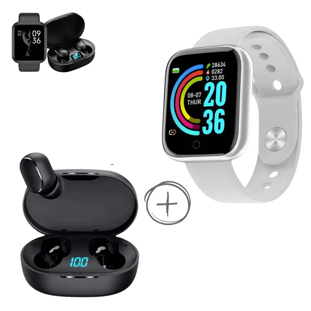 KIT Smartwatch Relógio Inteligente + Fone de Ouvido Sem Fio