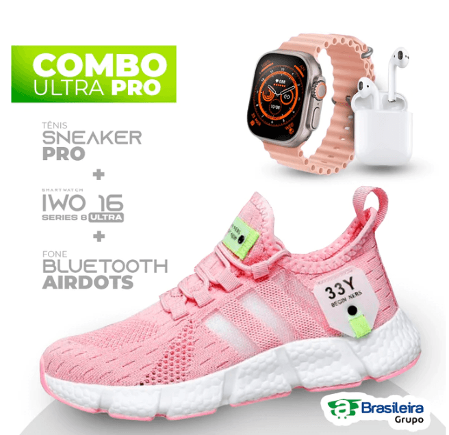 Combo em Oferta 3x1: Tênis NewFit + IWO Series 8 Ultra + Fone Bluetooth Pro - William Eletrônicos