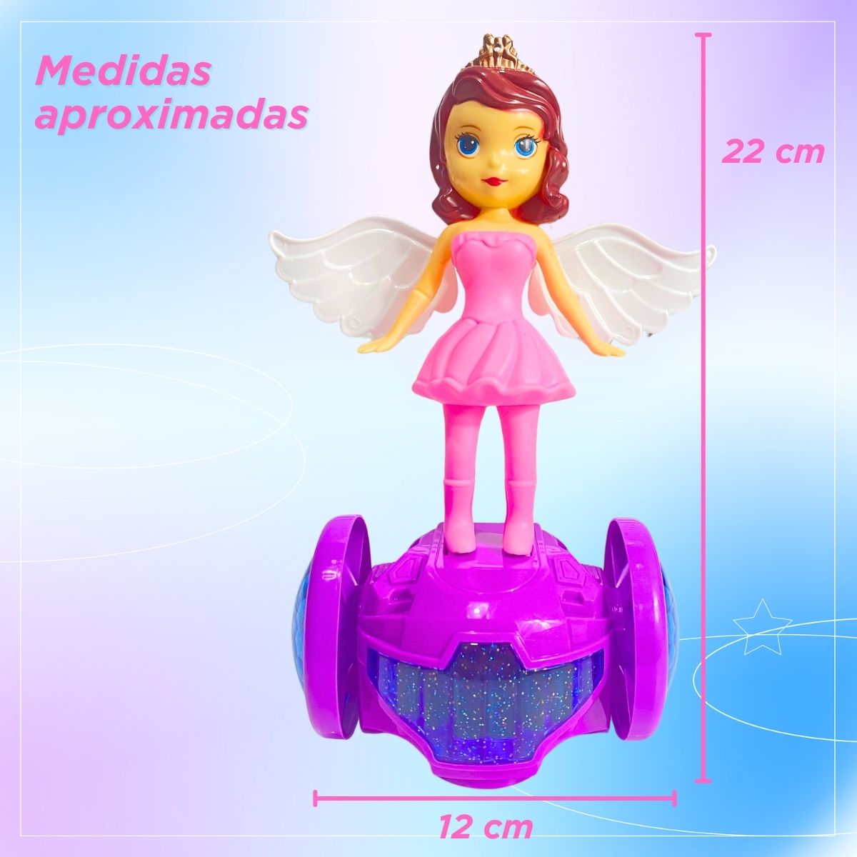 Boneca Hoverboard Giratória Anjo Dançarina Com Som E Luz