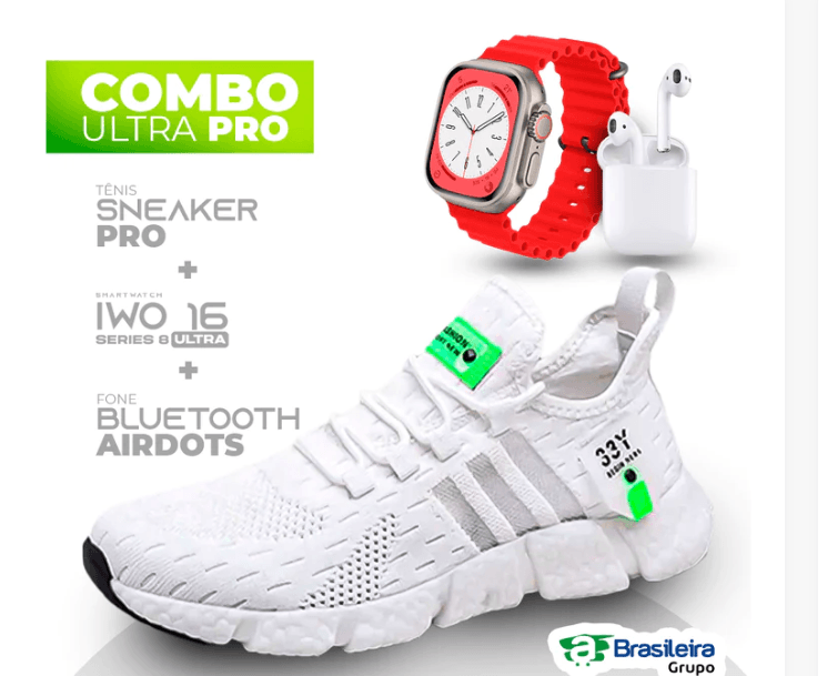 Combo em Oferta 3x1: Tênis NewFit + IWO Series 8 Ultra + Fone Bluetooth Pro - William Eletrônicos